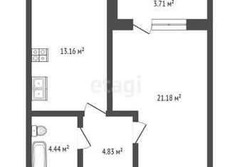 Однокомнатная квартира на продажу, 43.8 м2, Тюмень, ЖК Ария