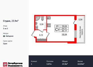 Квартира на продажу студия, 23.9 м2, Санкт-Петербург, метро Проспект Ветеранов, Пулковское шоссе, 95к3