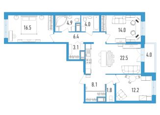 Продажа 3-ком. квартиры, 95.5 м2, Санкт-Петербург, бульвар Головнина, 3к1