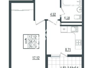 Однокомнатная квартира на продажу, 36.26 м2, Краснодар, улица Красных Партизан, 4/15, микрорайон Микрохирургии глаза