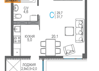 1-ком. квартира на продажу, 33.5 м2, Евпатория, проспект Ленина, 68к20