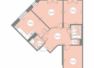 Продажа трехкомнатной квартиры, 87.58 м2, Санкт-Петербург, улица Маршала Захарова, 10, муниципальный округ Южно-Приморский