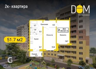 Продается двухкомнатная квартира, 50.2 м2, Ковров, Ореховая улица, 20