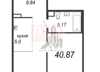Продается 2-комнатная квартира, 40.87 м2, Санкт-Петербург, проспект Шаумяна, 14, ЖК Альтер