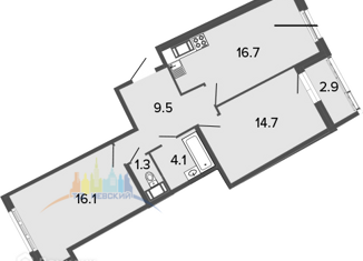 Продается двухкомнатная квартира, 63.85 м2, Санкт-Петербург, Комендантский проспект, 60к3, ЖК Ультра Сити