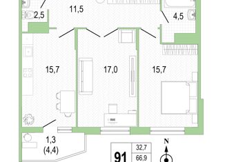 Продажа 2-ком. квартиры, 68.2 м2, Санкт-Петербург, проспект Патриотов, 35, Красносельский район