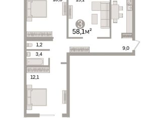 Продам 3-комнатную квартиру, 58.1 м2, Свердловская область, улица Амундсена, 58к2