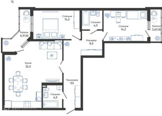 2-ком. квартира на продажу, 91 м2, Новороссийск, улица Куникова, 47Бк2