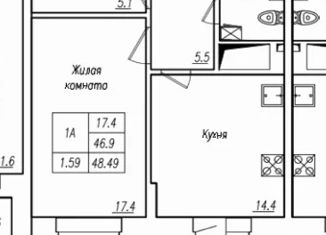 1-ком. квартира на продажу, 48.5 м2, Чебоксары, ЖК Феникс, Водопроводная улица, 10к1