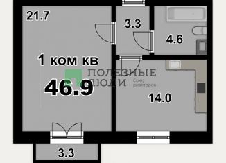 1-комнатная квартира на продажу, 46.9 м2, Саратов, Дудаковская улица, 16, Волжский район