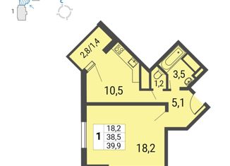 1-комнатная квартира на продажу, 39.9 м2, Москва, улица Липчанского, 10, метро Некрасовка