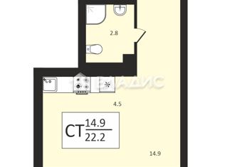 Продам квартиру студию, 22.2 м2, Нижний Новгород, Новокузнечихинская улица, 1, ЖК Новая Кузнечиха