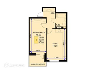 Продается 1-ком. квартира, 47.8 м2, поселок Южный, Казачья улица, 2к1