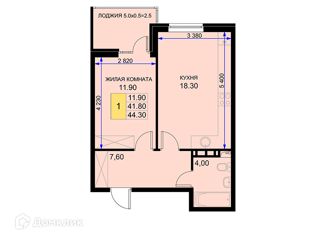 Продам 1-ком. квартиру, 44.3 м2, поселок Южный, Екатерининская улица, 3к1