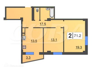 Продажа двухкомнатной квартиры, 71.6 м2, Тюмень, Заречный проезд, 39А, ЖК Ривьера