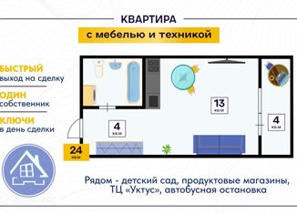Квартира на продажу студия, 24 м2, Екатеринбург, Рощинская улица, 21к3, ЖК Тихий Берег-3