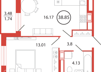 1-ком. квартира на продажу, 38.85 м2, поселок Бугры, аллея Ньютона, 2, ЖК Энфилд