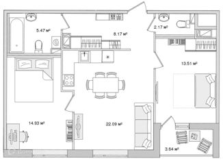 Продажа двухкомнатной квартиры, 69.98 м2, Санкт-Петербург, Белоостровская улица, 10к1, метро Лесная