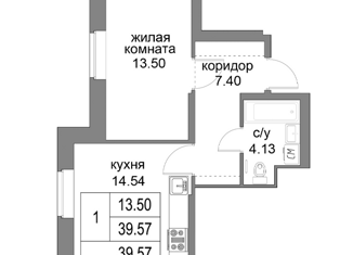 Продаю 1-ком. квартиру, 39.7 м2, Санкт-Петербург, Заречная улица, 36