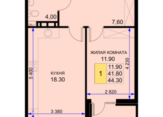 Продается 1-комнатная квартира, 44.3 м2, Краснодарский край, Дозорная улица, 3