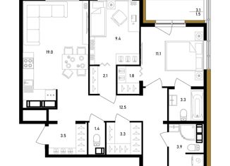 Продам двухкомнатную квартиру, 72.8 м2, Санкт-Петербург, Белоостровская улица, 9, метро Лесная