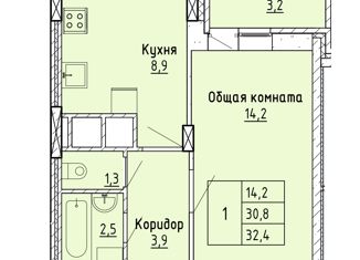 Однокомнатная квартира на продажу, 32 м2, поселок Дубовое, Чудесная улица, 4