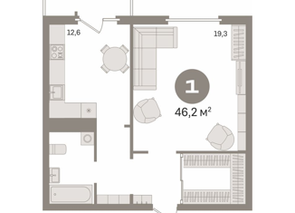 Продается 1-комнатная квартира, 46.2 м2, Екатеринбург, улица Вилонова, 24, улица Вилонова