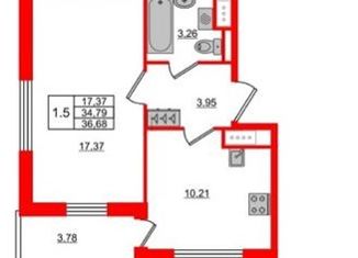 Продам 1-комнатную квартиру, 36.68 м2, Санкт-Петербург, Дальневосточный проспект, 19к1, муниципальный округ Невский