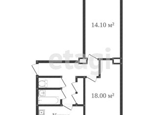 2-комнатная квартира на продажу, 59.2 м2, Калуга, Ленинский округ, улица Луначарского, 53
