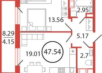 Продажа 1-комнатной квартиры, 47.54 м2, поселок Бугры, Чайная улица, 4, ЖК Энфилд