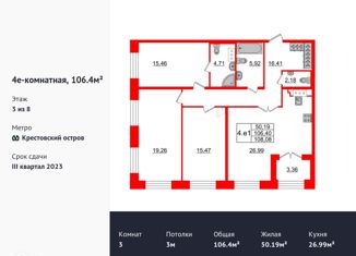 Продается трехкомнатная квартира, 106.6 м2, Санкт-Петербург, ЖК Гранд Вью, жилой комплекс Гранд Вью, к1