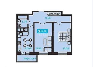 2-ком. квартира на продажу, 57.6 м2, Краснодар, Уральская улица, 71, ЖК Галактика