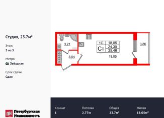 Квартира на продажу студия, 23.7 м2, Санкт-Петербург, метро Звёздная, Пулковское шоссе, 99к6