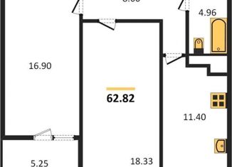 Продам 2-ком. квартиру, 62.82 м2, Краснодар, Командорская улица, 6, ЖК Альпы