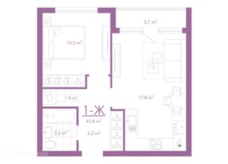 Однокомнатная квартира на продажу, 41.5 м2, Астрахань, улица Бехтерева, 2Б, ЖК Атмосфера