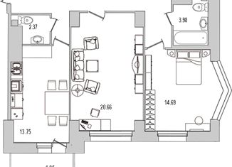 Продается двухкомнатная квартира, 77.6 м2, Санкт-Петербург, улица Руднева, 18, ЖК Шекспир