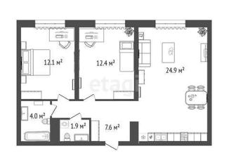 Продается 2-комнатная квартира, 63.18 м2, деревня Дударева