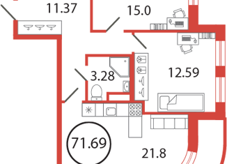 Продаю 2-комнатную квартиру, 71.69 м2, поселок Бугры, Чайная улица, 4, ЖК Энфилд