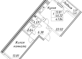 2-комнатная квартира на продажу, 47.84 м2, Санкт-Петербург, ЖК Модум, проспект Авиаконструкторов, 54