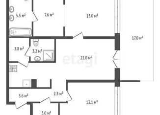 Продажа 2-комнатной квартиры, 76 м2, Тюмень, ЖК Европейский квартал, улица Газовиков, 44