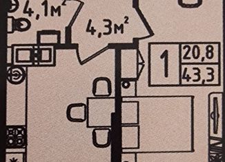 Однокомнатная квартира на продажу, 43.3 м2, Калининград, улица Маршала Борзова, 109, ЖК Альпы