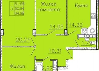 Продам трехкомнатную квартиру, 85 м2, Краснодар, улица имени Валерия Гассия, 2, ЖК Авиатор