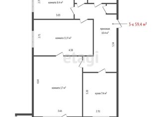 Трехкомнатная квартира на продажу, 59.4 м2, Екатеринбург, метро Чкаловская, Походная улица, 72