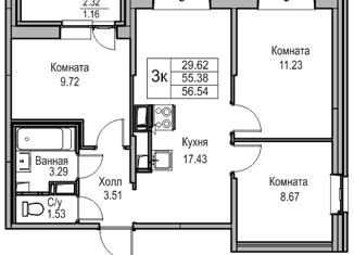 Продается 3-комнатная квартира, 29.62 м2, Санкт-Петербург, Ивинская улица, 19к1, муниципальный округ Лахта-Ольгино