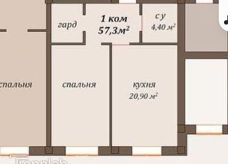 Продам однокомнатную квартиру, 57.3 м2, Нальчик, проспект Ленина, 1К, ЖК Европейский Квартал