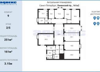 Продаю многокомнатную квартиру, 251 м2, Санкт-Петербург, Ленинский проспект, 161к2, Московский район