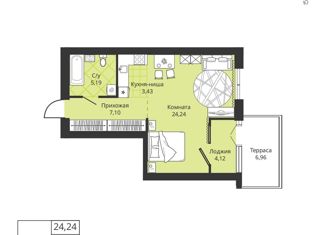 Продам квартиру студию, 40.6 м2, коттеджный посёлок Горки Академпарка, улица Тесла, 20