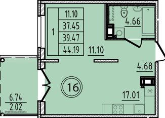 Продажа однокомнатной квартиры, 37.45 м2, Санкт-Петербург, Витебский проспект