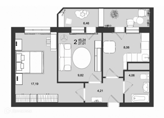 Продажа двухкомнатной квартиры, 45.24 м2, Клин