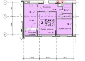 2-ком. квартира на продажу, 50.6 м2, Нижний Новгород, улица Академика Сахарова, 117к2, ЖК Цветы